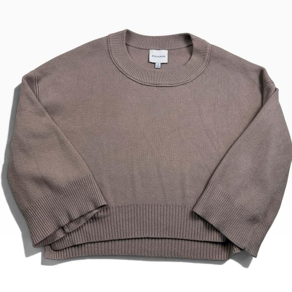 Cropped Taupe Knit Sweater Boxy Medium